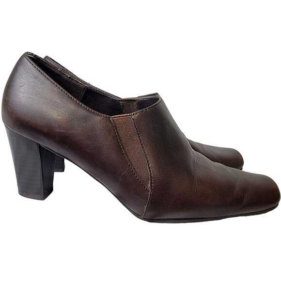 Aerosoles Leather Block Heels Women 8.5 Brown Shoes Formal Work Slip On Loafers - Picture 12 of 14